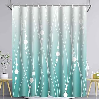 Ombre Teal Shower Curtain Aqua Blue and White Striped Fabric Shower Curt...