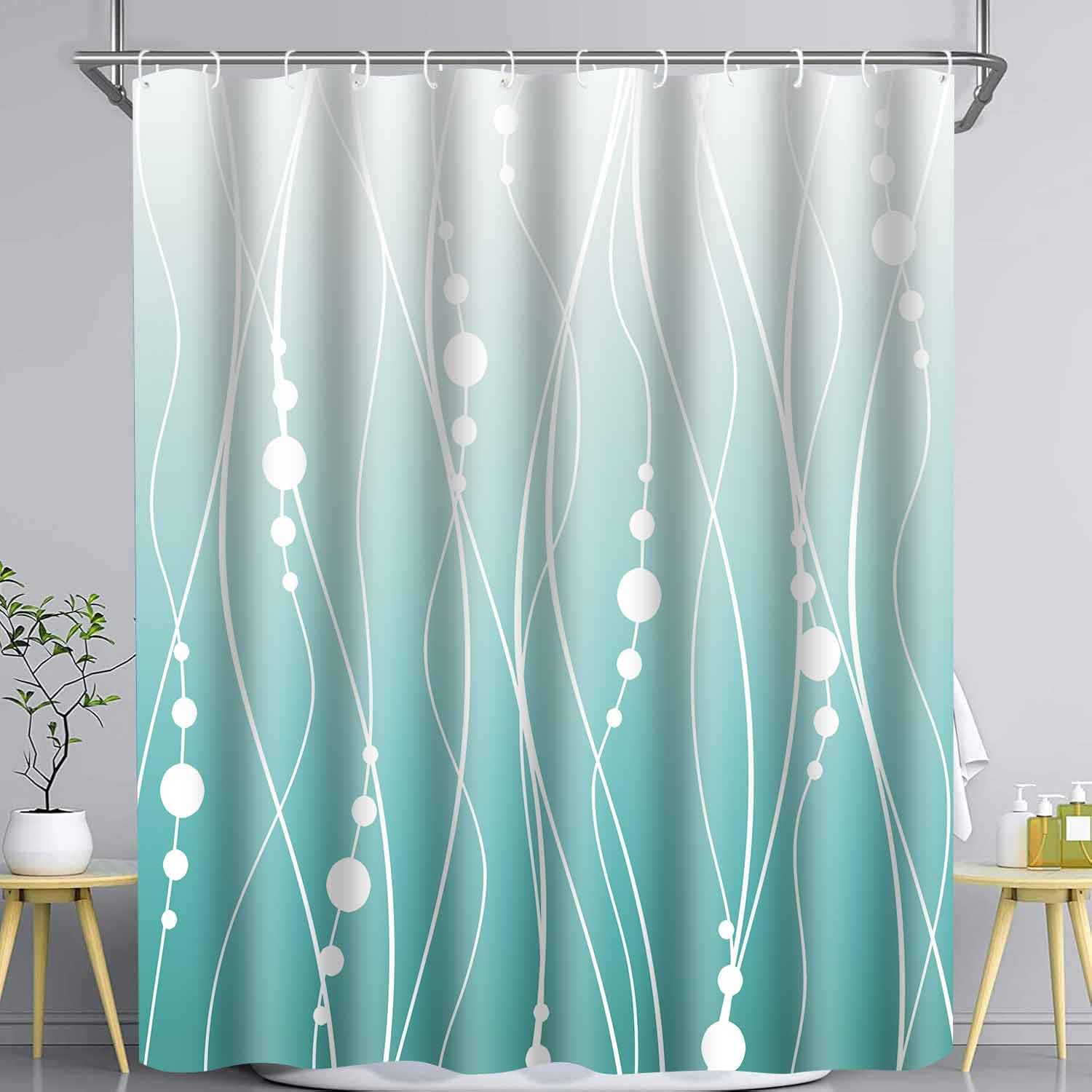 PAEOT Ombre Teal Shower Curtain Aqua Blue and White Striped Fabric Shower Curtain for Bathroom Decor Modern Summer Bathroom Curtains with 12 Hooks