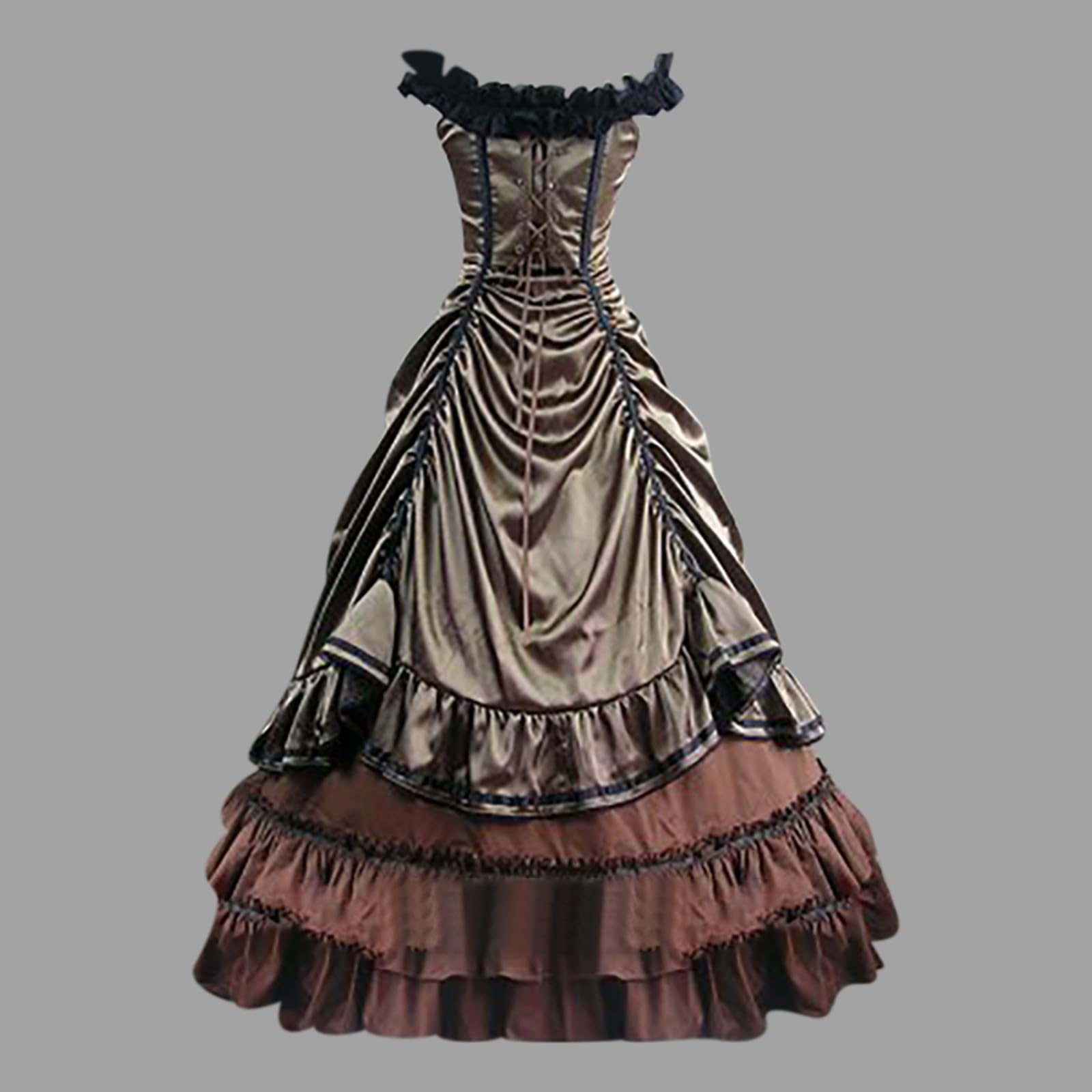 Abito da Sera Lungo Donna Elegante Tinta Unita in Pizzo Patchwork Backless Vestito con Tubo per Cerimonia Abito con Spalle Scoperte Festa Cosplay Costume Principessa Sera Costume da Dama dell'800