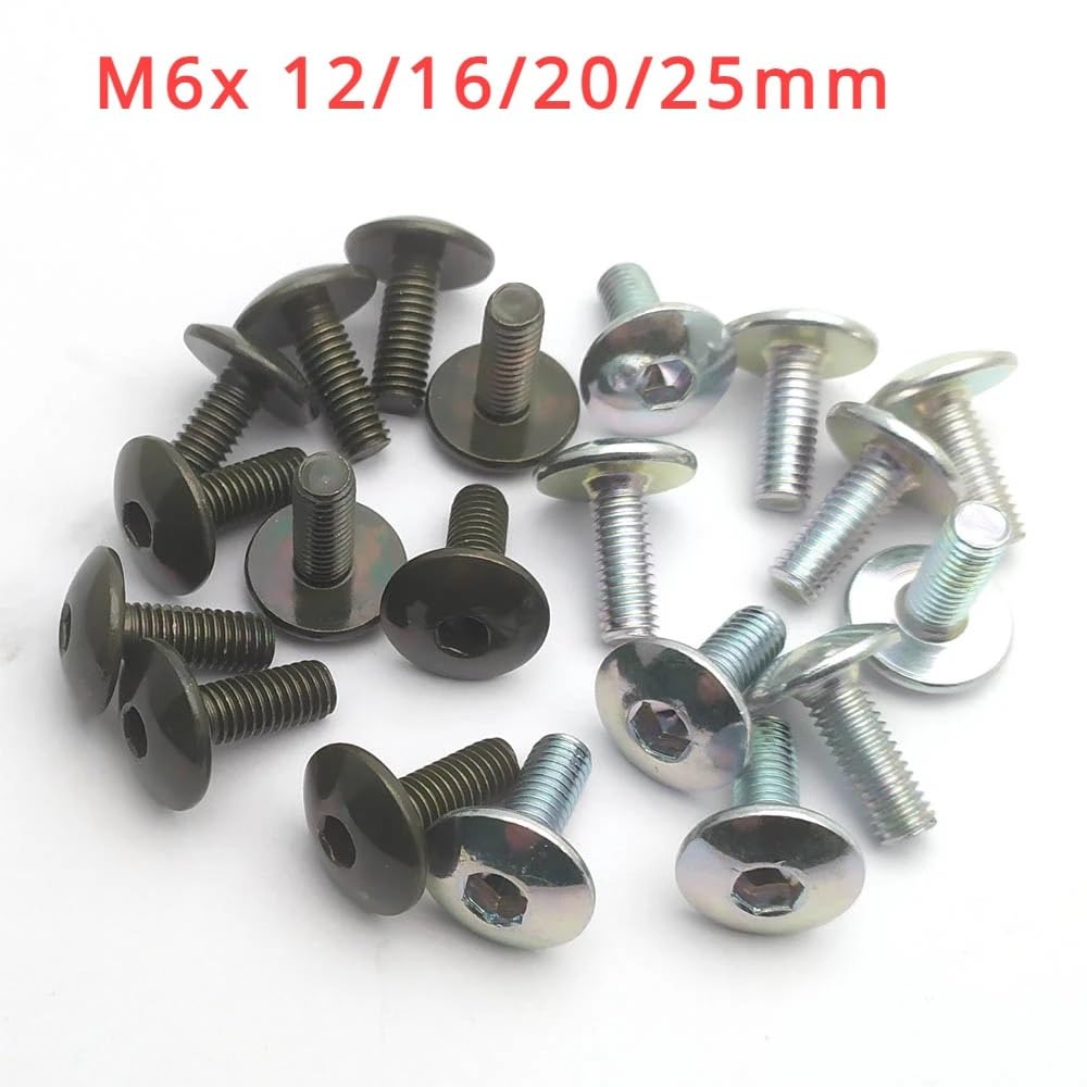 Lot de 10 vis à tête hexagonale plate à tête ronde M6, 6 mm, 12/16/20/25 mm de longueur, adaptées aux motos, scooters, VTT, cyclomoteurs, avec couvercle en plastique(M6X25 (Silver))