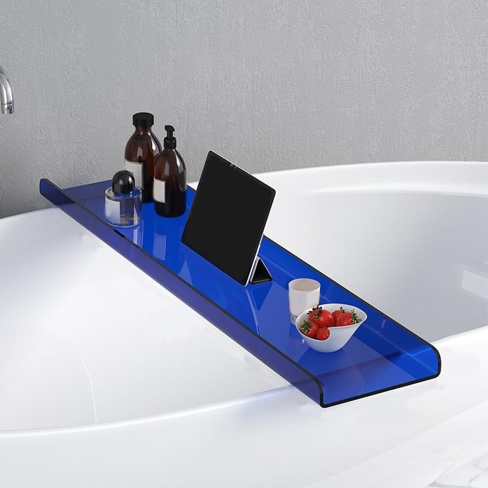 JKJZSALJ Multifunctional Bathtub Rack Shelf - No Drilling Sturdy Bath Tray For Candles Wine Glasses Books Phones - Perfect Bathroom And Relaxation Essential-Ripples-80 * 20 * 3Cm,Blue-80 * 20 * 3cm