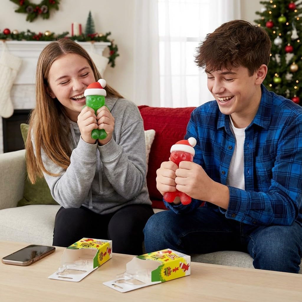 Incredible Novelties Sour Patch Holiday Scented Squishy Toys, 2-Pack (Green & Red) – Soft Translucent Fidget Squeeze Toys, Cherry & Lime Scent, Christmas Stocking Stuffers