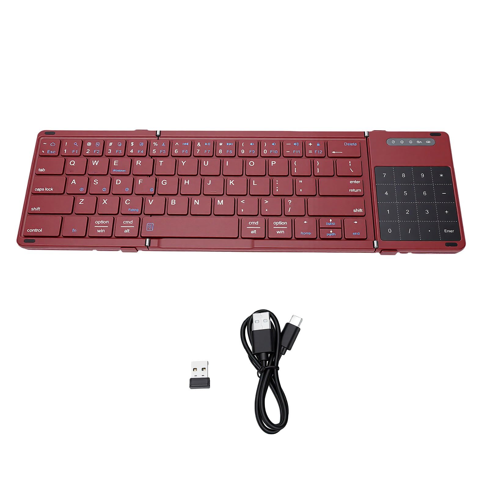 Dpofirs Tastiera Bluetooth Pieghevole con Touchpad, Tastiera da Viaggio Wireless Portatile Ricaricabile per Tablet, Telefono Portatile (WINE RED)