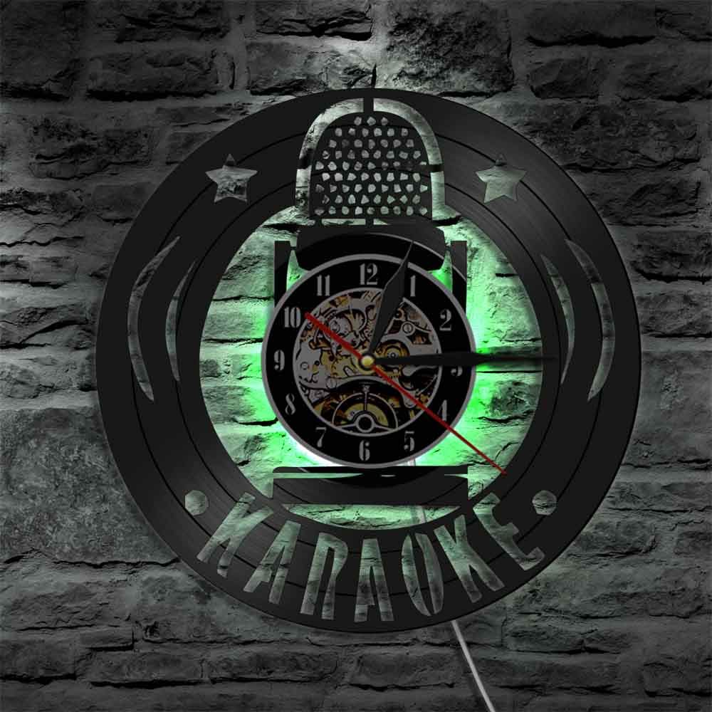 Dia 30cm Karaoke Star Microfono Orologio da parete Cantando Amanti Karaoke Festa di canto Vintage Disco in vinile Orologio da parete Cantante Amanti della musica Regalo 7 colori Cambiare Regalo per
