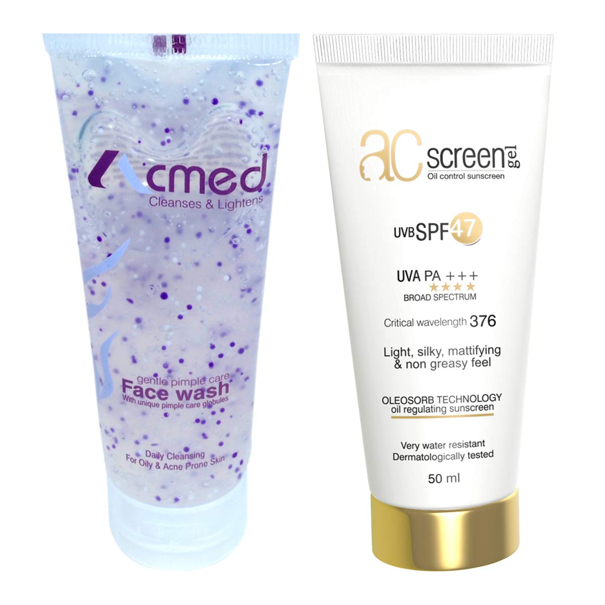 Acmed Pimple Care Face Wash 70 Grams and Acscreen Sunscreen For Oily And Acne Skin- Pack of 01 (UVB SPF 47) UVA PA +++