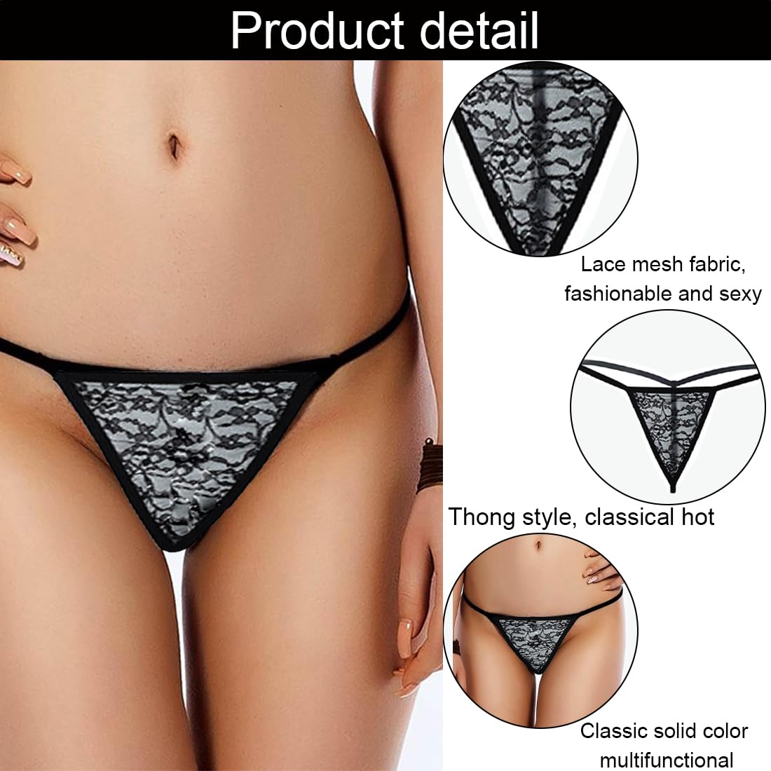 Perizoma Donna MARILYN Con Pizzo E Vita Decorativa – Slip In Viscosa, Cotone Ed Elastan, Traspiranti E Comodi. Taglie S/M/L, Disponibili In Vari Colori (nero, Bianco, Beige, Blu). - 3