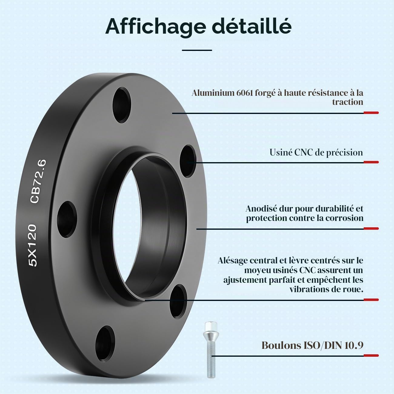 GEARMONSTER Élargisseurs de voie 2 x 20 mm Entretoises LK : 120/5 NLB:72.6 avec 10 boulons de roue M12 x 1,5 pour BMW E36 E46 E90 E91 E92 E60 E61