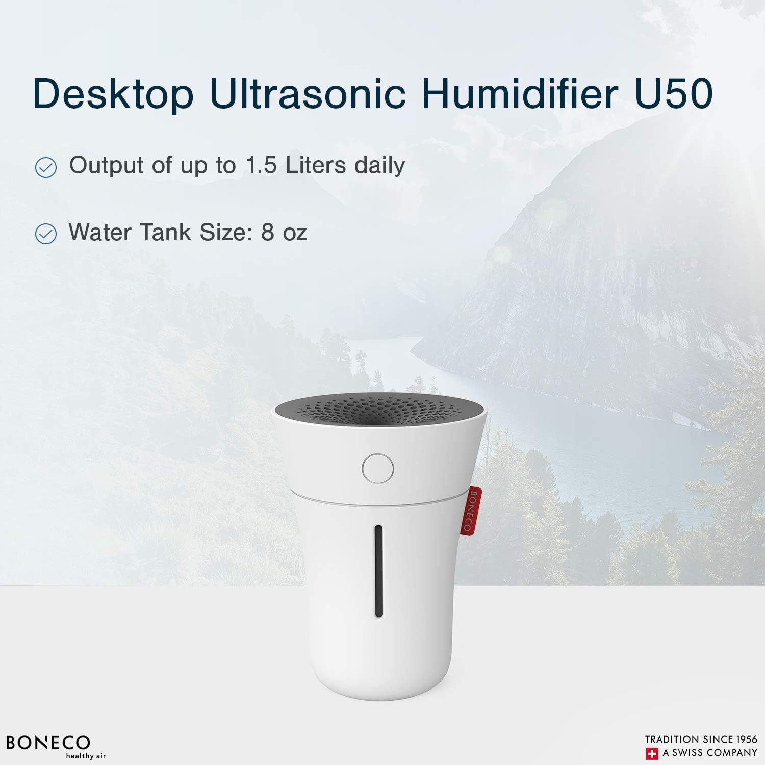BONECO U50 Humidifier showing daily output and tank size
