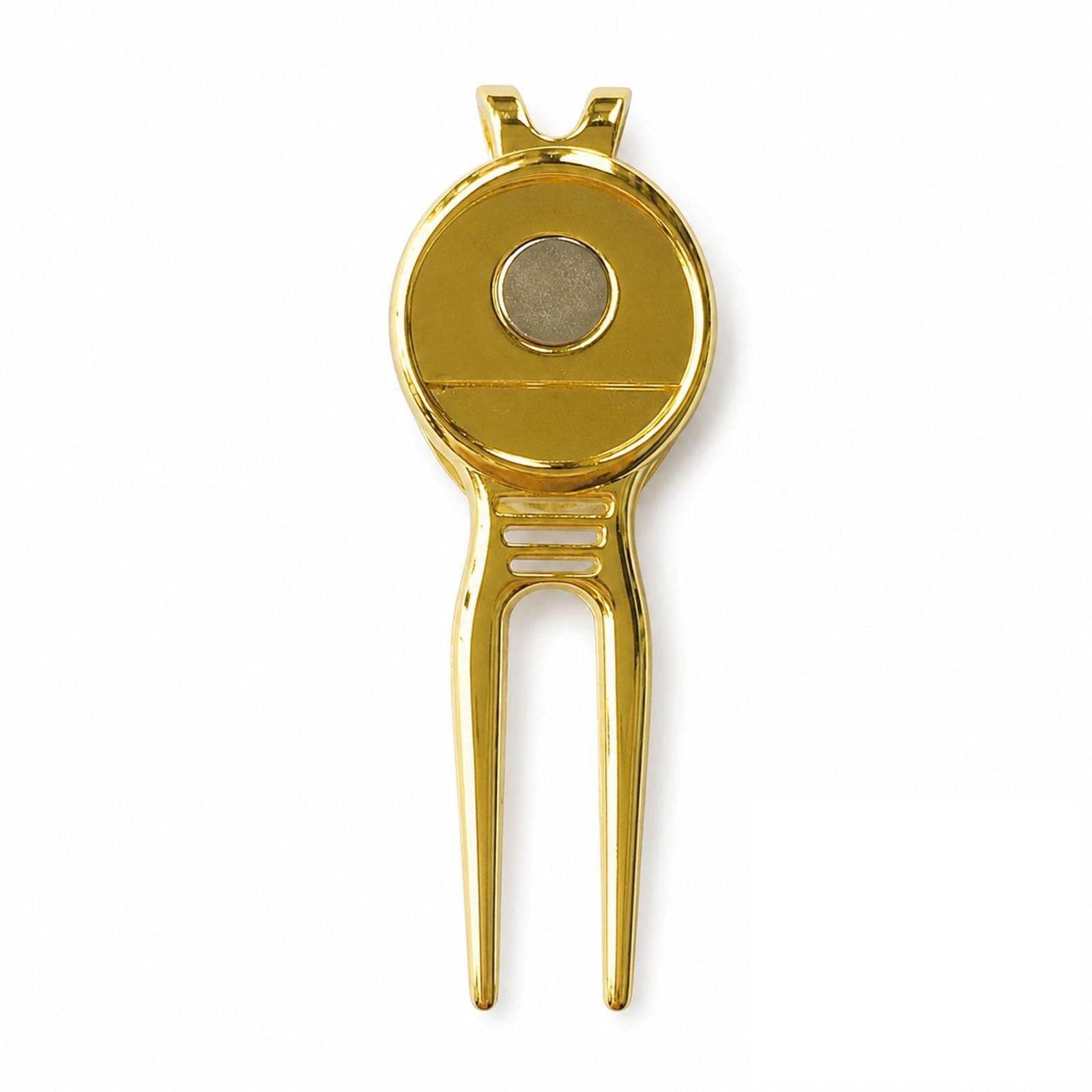QIHAWN 2-in-1 Golf Divot Tool Golden Metal with Magnetic Ball Marker