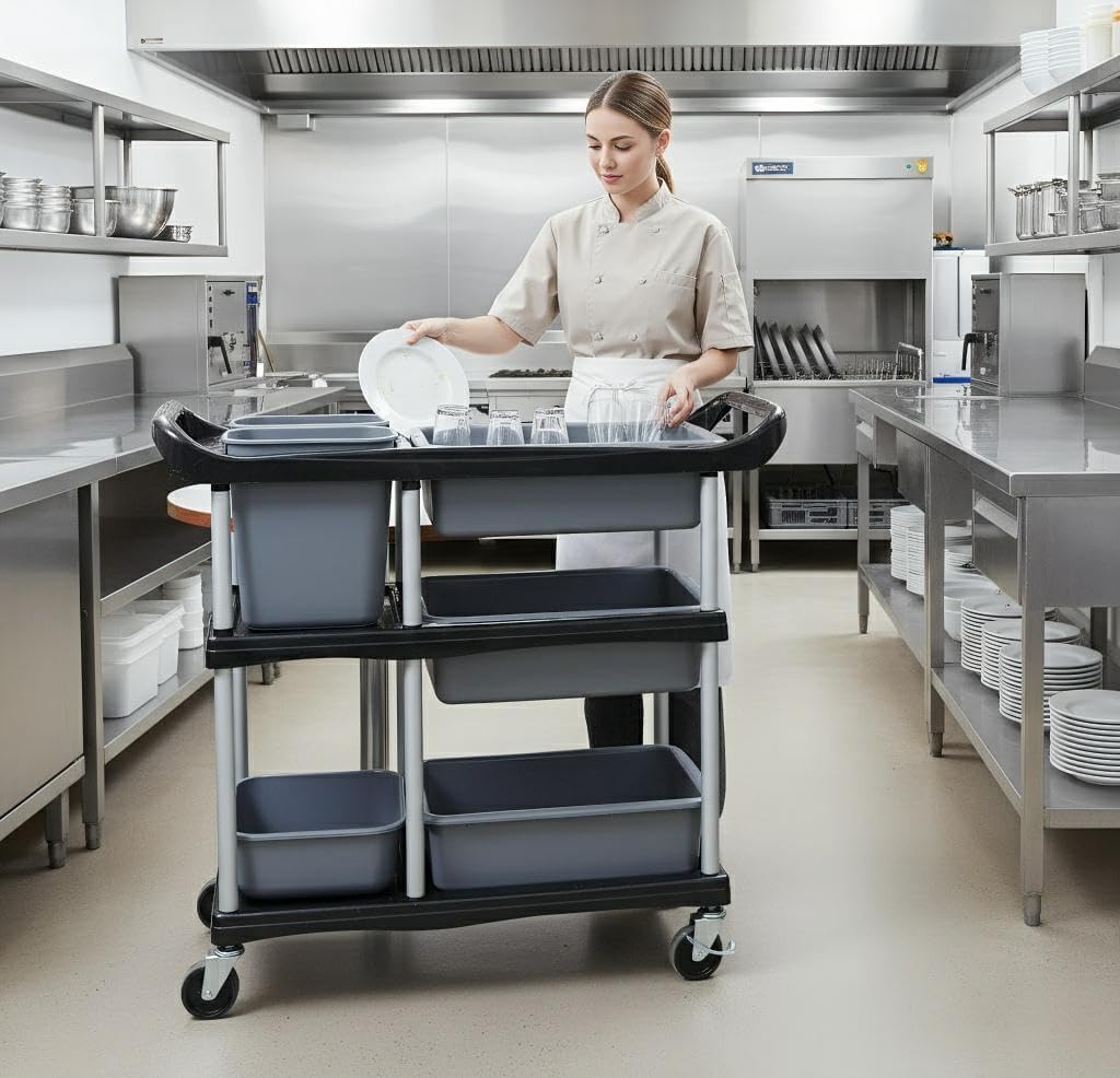 ZQZ-Store 3 Tier Heavy Duty Commercial Grade Utility Cart with Wheels, Storage Cart Multi-Function Mobile Shelving Unit Organizer for Hotel, Restaurant, Kitchen, Bedroom, Laundry Room