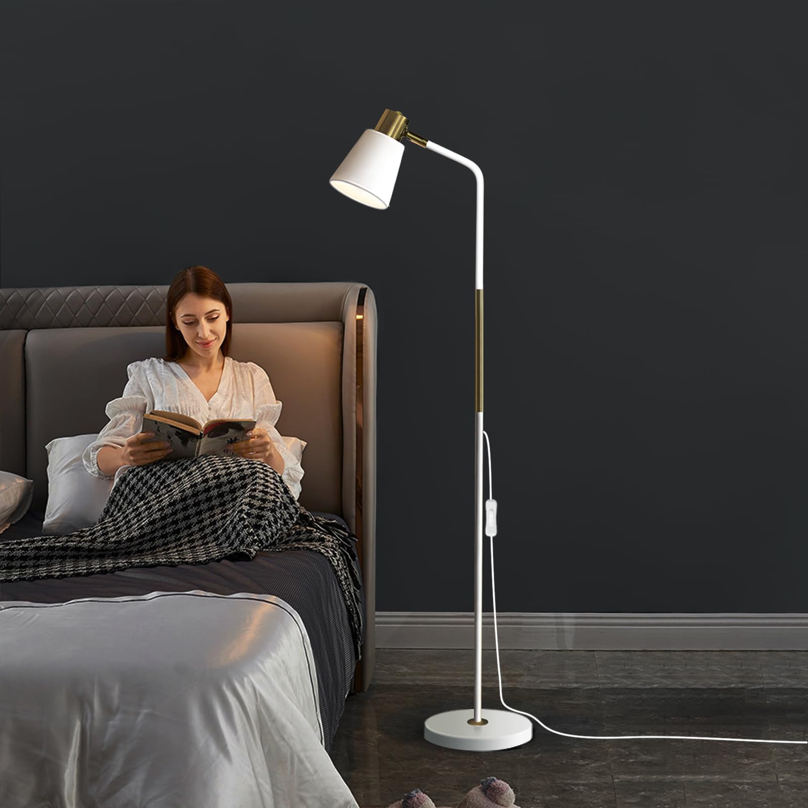 LALISU Stehlampe Industrielle Wohnzimmer Rustikale Bauernhaus Leselampe mit Metll Lampenshirm, Klassische Modern Standleuchte mit E27 LED Warmweiß Birne für Wohnzimmer, Schlafzimmer, Büro (Weiß)