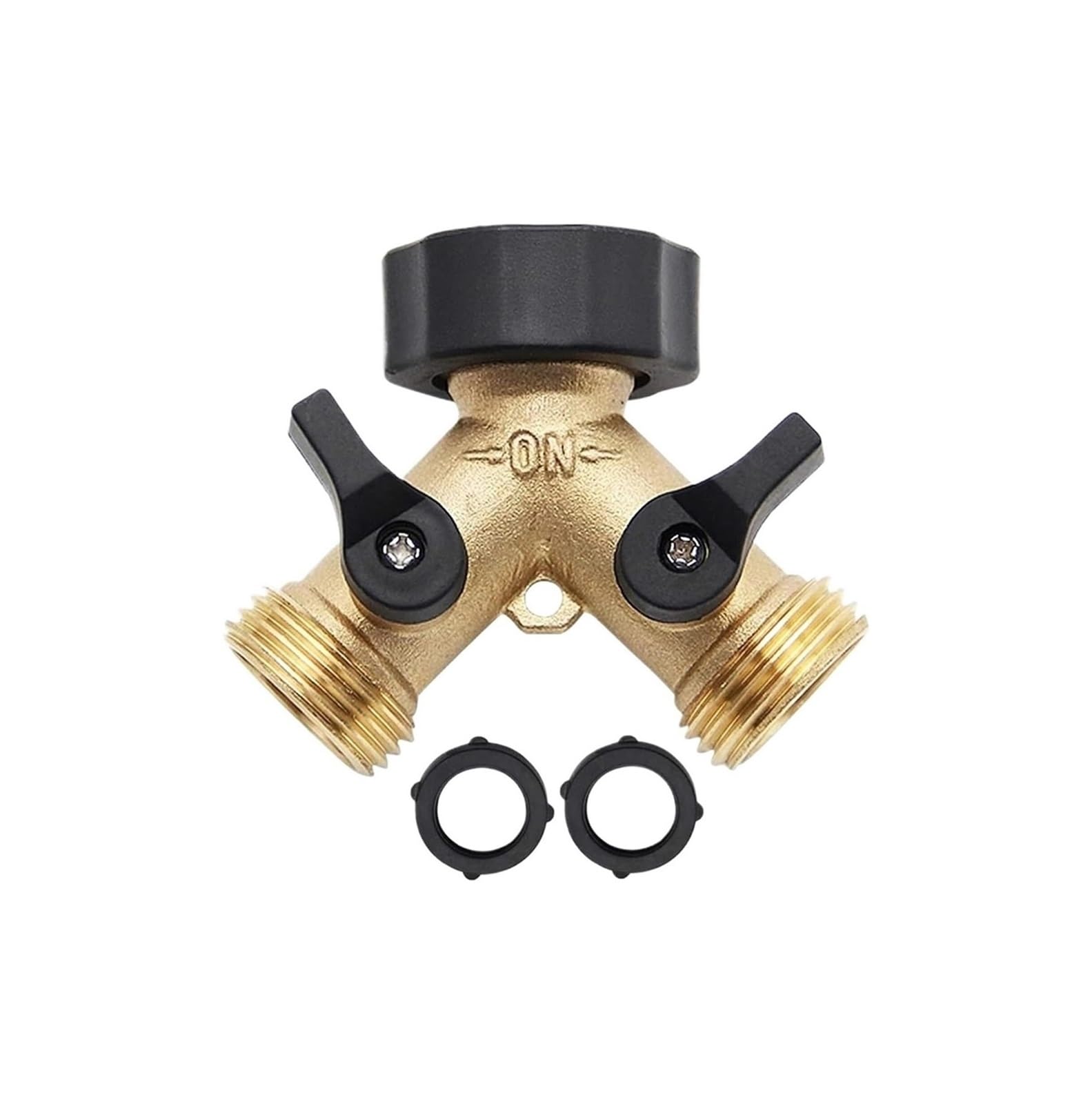 Rozgałęźnik do węża kranowego, Mosiężny wąż ogrodowy Y Podwójne złącze 3/4" Adapter męski, 2 szt., złoty