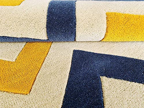 Image of Mordern Design Handmade Tufted Carpet Pure Woollen Export Quality Carpet for Living Room, Bedroom Hall [ Size 4 x 6, Color Gold Blue ]