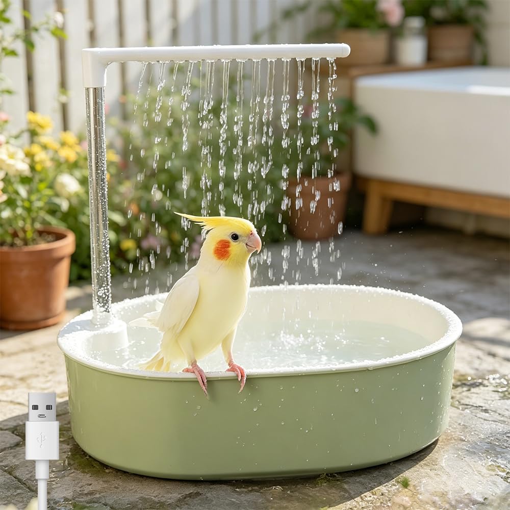Wellensittich Dusche, Vogeldusche Wellensittich Automatische, Elektrische Wellensittich Badewanne, Vogel Dusche, Haustierbad mit Zirkulierender Wasserdusche, Multifunktionaler Vogeldusche (Grün)