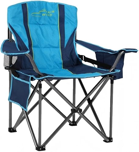 Miniatura 11 de FAIR WIND Paquete de 2 sillas de campamento resistentes, sillas plegables acolchadas de gran tamaño para personas grandes y altas (450 libras), Azul