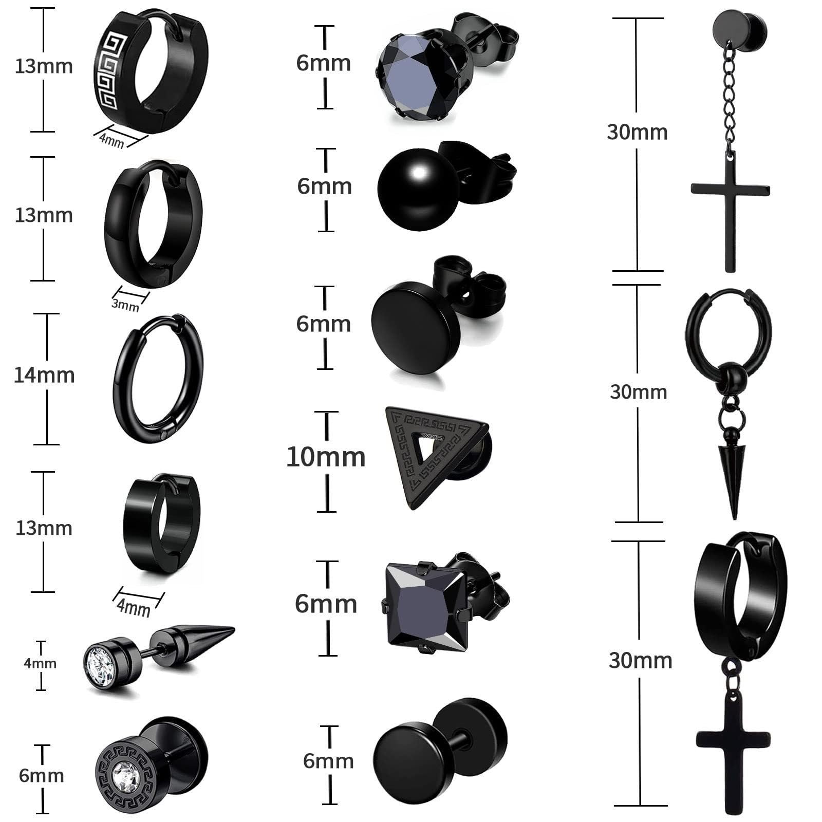 JSTHHTT 15 Paia Orecchini Uomo Cerchio, Orecchini a Cerchio, Punk Orecchino, Croce Pendente (Nero)
