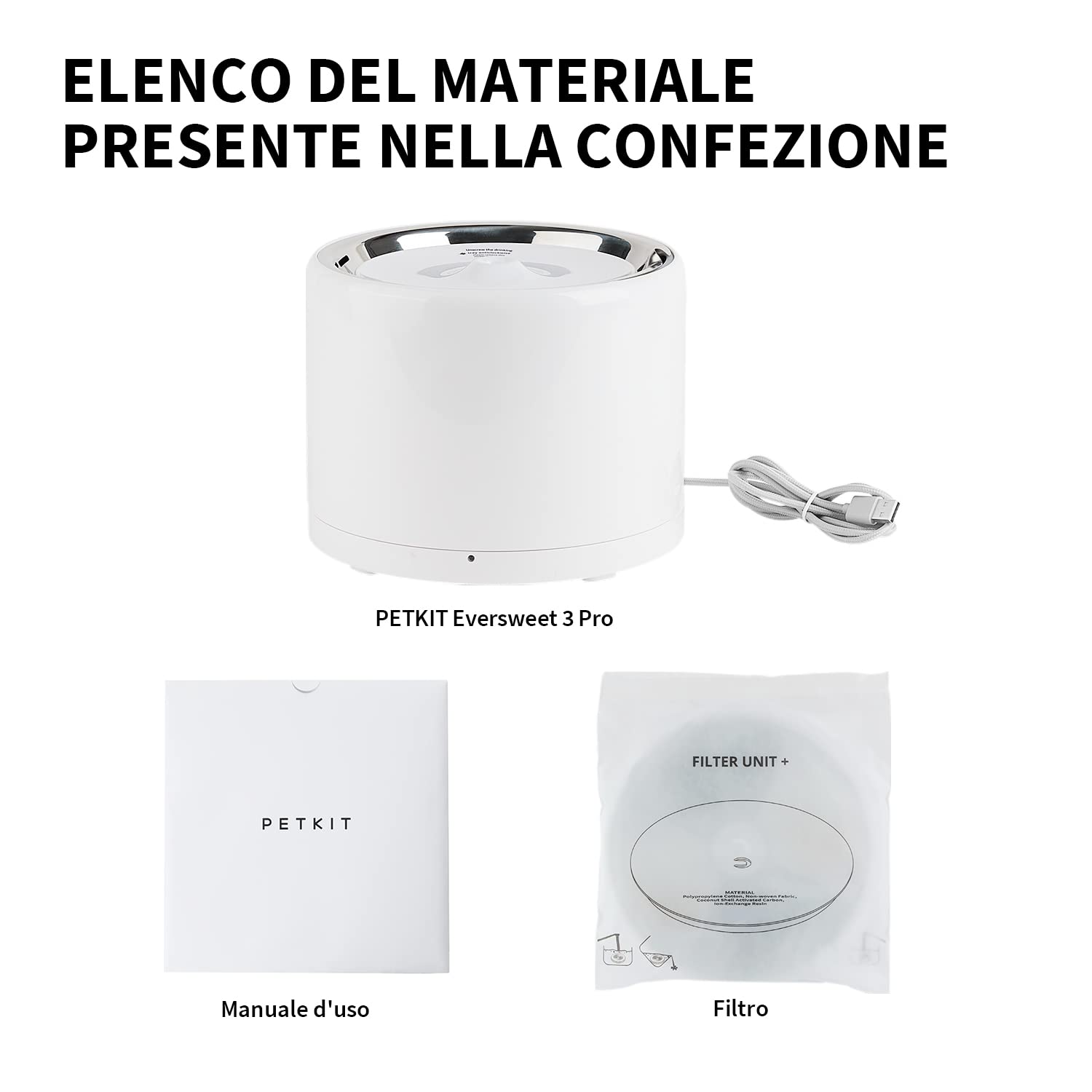 PETKIT Fontana Intelligente per Gatti e Cani, Rivestimento in Acciaio Inossidabile, non Facile da Nascondere Batteri (Pompa dell'acqua Senza Fili, Fontana Cablata)