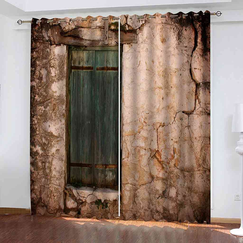 Amazon｜JSHEN 遮光カーテン1級 ヴィンテージのぼろぼろの小屋 3D 防音