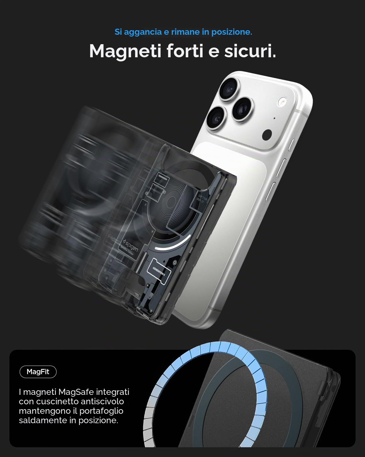 Spigen Ultra Hybrid MagFit Versione 2 Portafoglio MagSafe Wallet Magnetico Portacarte Compatibile con iPhone 17/16/15/14/13/12 Modelle, Accessori MagSafe - ZeroOne