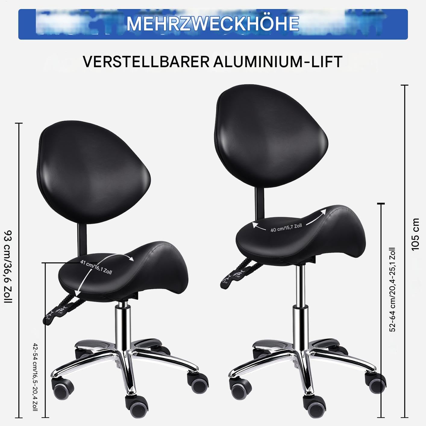 Taburete móvil con respaldo y ruedas | Taburete de salón ajustable con ruedas y respaldo | Asiento robusto para cosmetólogos - Para el hogar, dentista, oficina, cocina