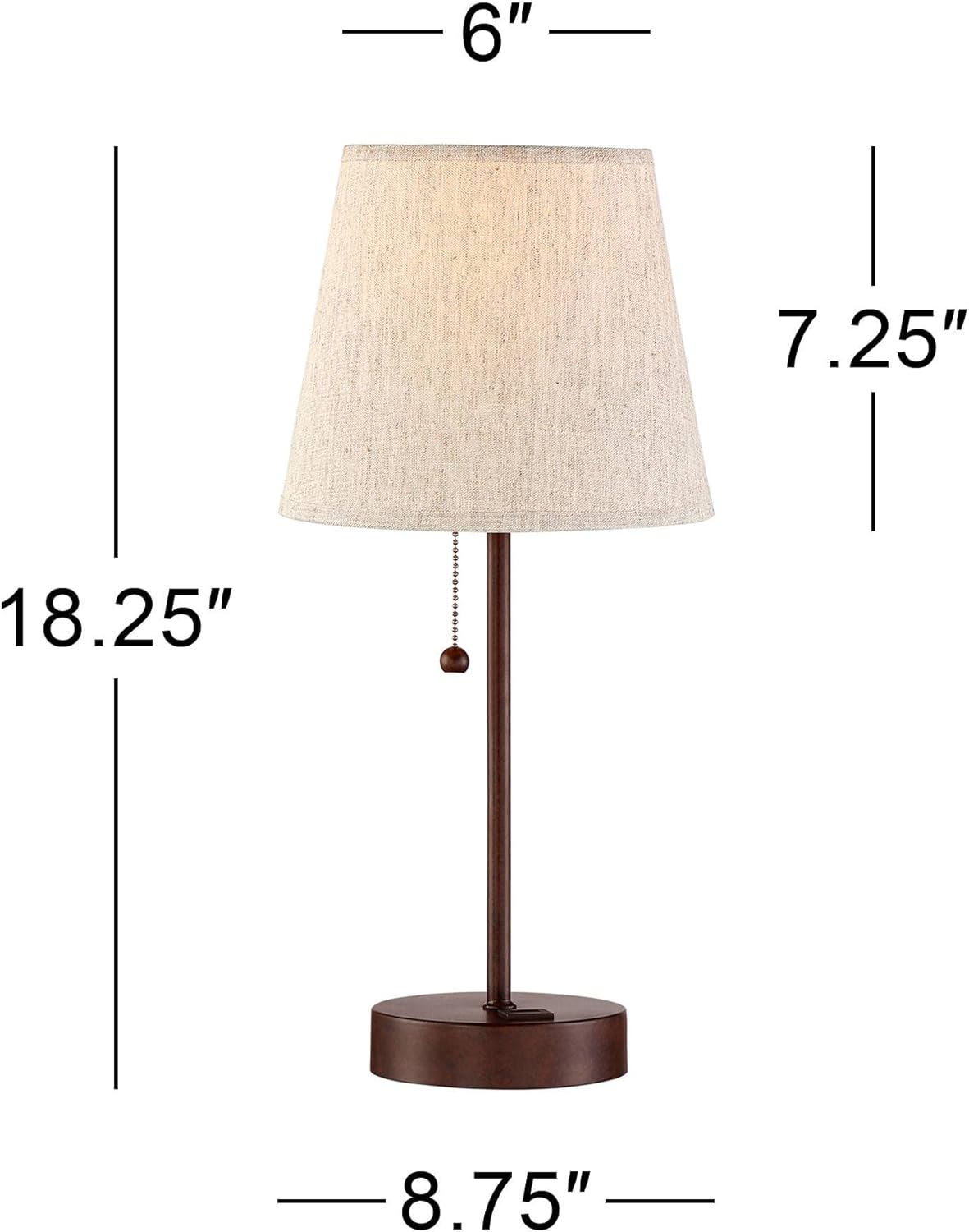 Bronze Metal Table Lamps with Beige Fabric Drum Shade and USB Ports