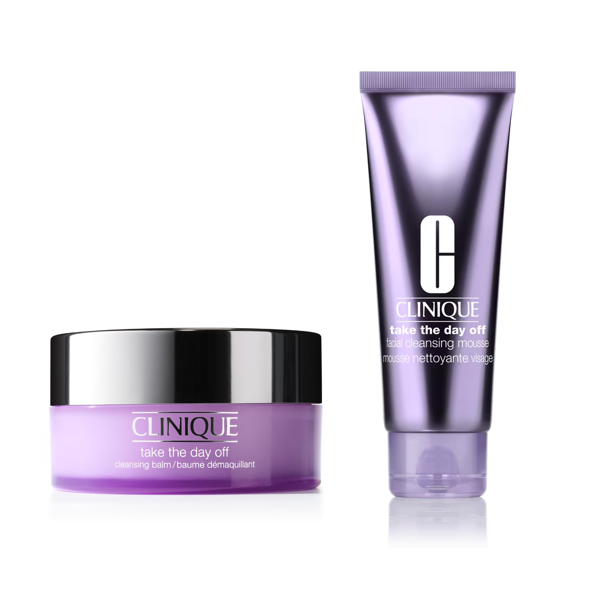 Clinique Take The Day Off Set Démaquillant (125ml) + Mousse Nettoyante (125ml) - Dissout Maquillage et Écran Solaire - Dissout Impuretés, Écran Solaire et Pollution