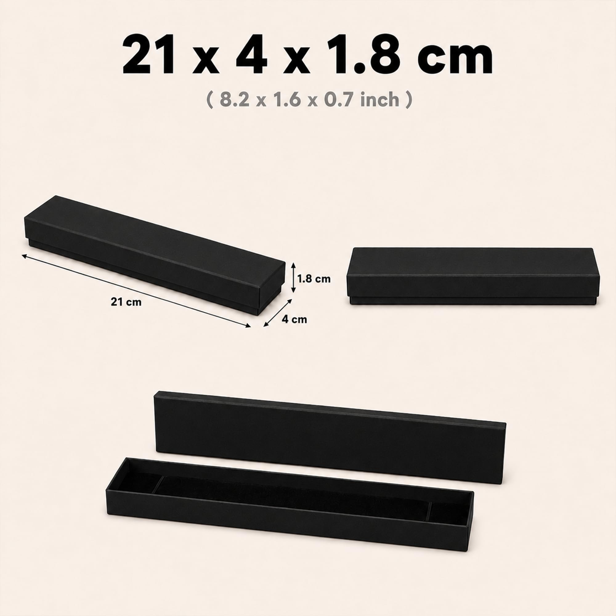 Emartbuy Set di 48 scatole portagioie in cartone nero, portapenne, scatole regalo per anniversari, matrimoni, compleanni, dimensioni: 21 cm x 4 cm x 1,8 cm