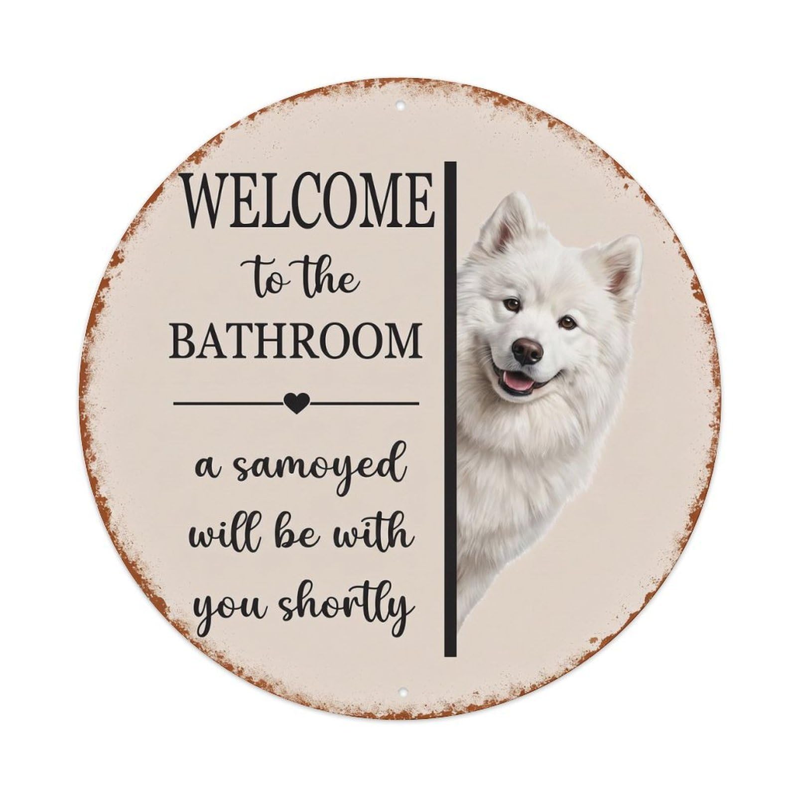 Vintage WELCOME To The BATHROOM Samoyed Dog Metal Tin Sign