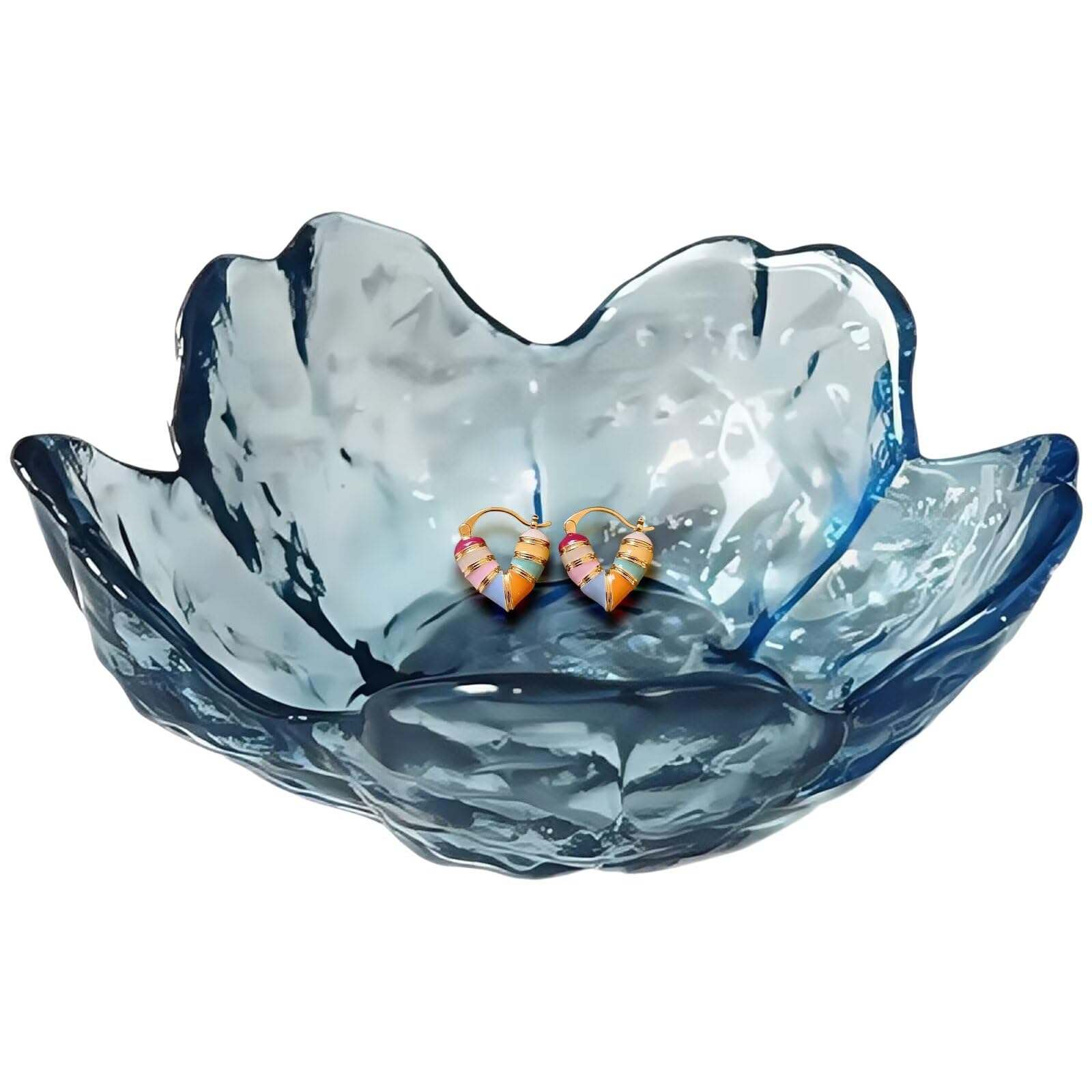 Blue Crystal Flower Jewelry Ring Dish, Clear Trinket Bowl, Cute Nightstand Decor Ring Holder for Women, Home Decor Gifts for Women, Wedding, Birthday, Mother's Day