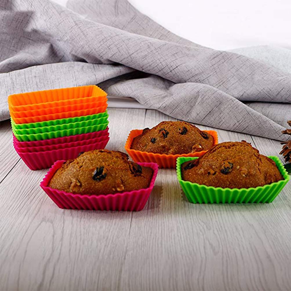 Lurrose Rectangular Silicone Baking Cups, Silicone Cupcake Molds Muffin Molds Silicone Cupcake Liners Cupcake Baking Molds for Muffin Chocolate Bread 12pcs (Random Color) - Image 4