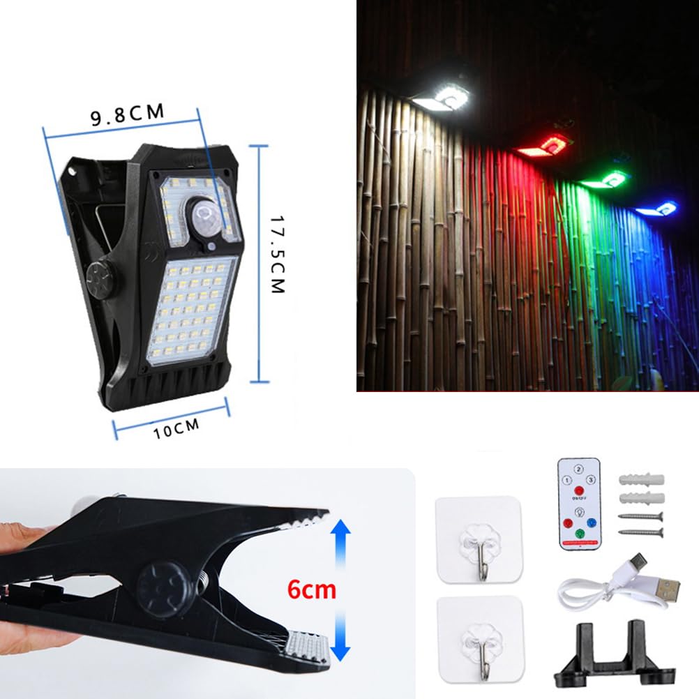 AoLa Solarlampen für Außen mit Bewegungsmelder, Neue 46 LED 4 Farben Clip-on Solarleuchten 3 Modi mit Fernbedienung IP65 wasserdichte Solar und USB angetriebene Solarlampe für Garten,4 Stück