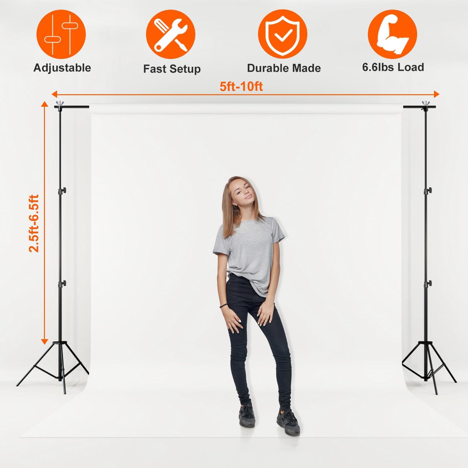 TeqHome Backdrop Stand, 10x7ft(WxH) Photo Video Studio Adjustable Background Stand Support kit with 4 Crossbars, 6 Clamps & Carry Bag,Backdrop Support System for Photography,Parties,Wedding,Decoration