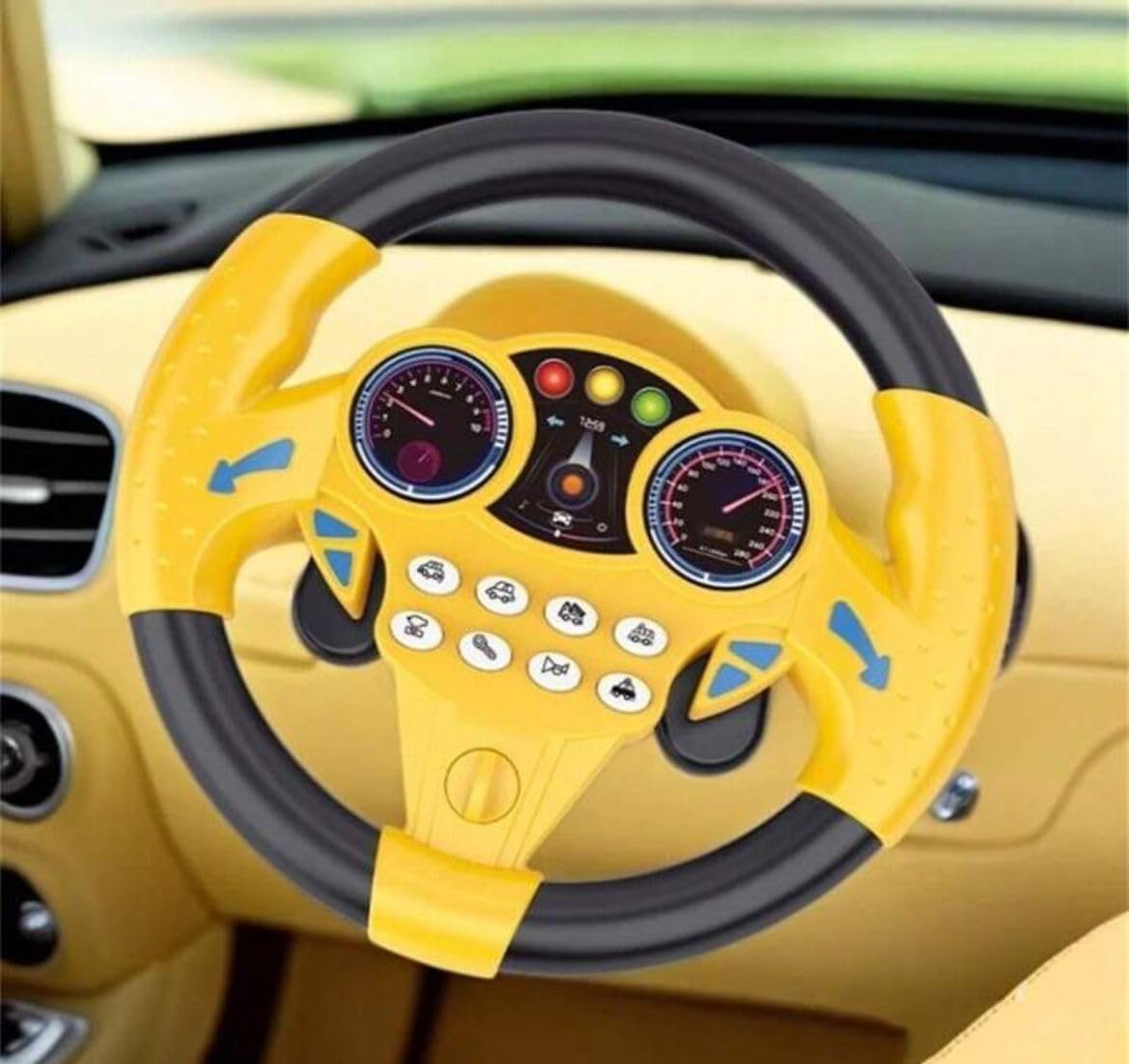 Noven Steering Wheel Toy Simulate Driving Car Copilot Steering Wheel Electric Baby Toys with Sound Driving Vocal Toy Kids Musical Educational Stroller Color-Yellow - Image 3 thumbnail