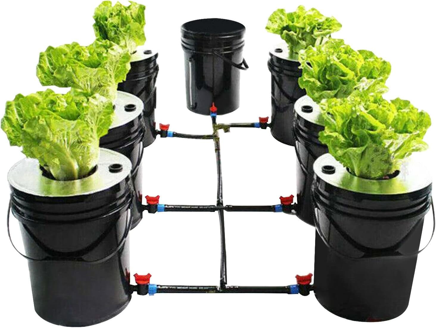DWC Hydroponics Growing System, 5 Gallon 7 Buckets Barrel Hydroponic Machine Garden Deep Water Culture Growing Bucket Drip Irrigation System for Indoor/Outdoor Leafy Vegetables