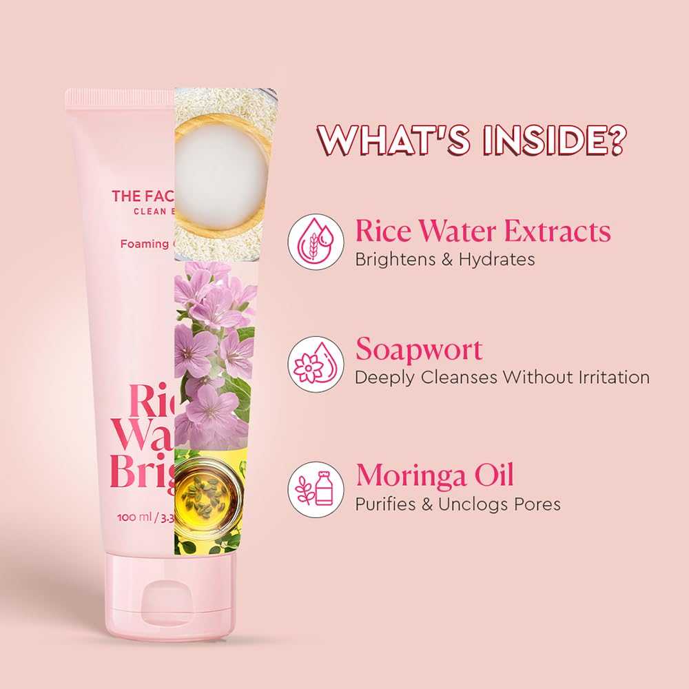 The Face Shop Rice Water Bright Foaming Face Wash 100ml | Face Wash for Glowing Skin | Cleanser for Uneven Skin Tone | Korean Skin Care, For Oily skin 4