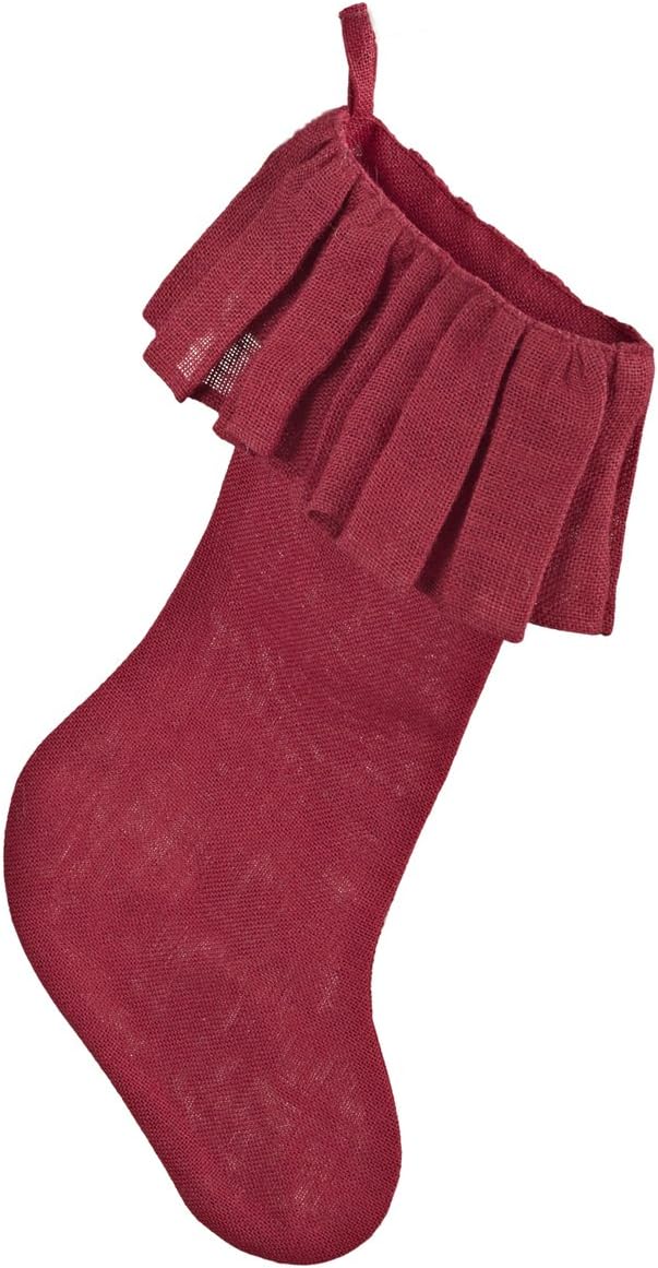 Fennco Styles Holiday Décor Ruffle Trim Jute Burlap Xmas Tree Skirt, 53-inch Round (Red, 53" Round Tree Skirt)