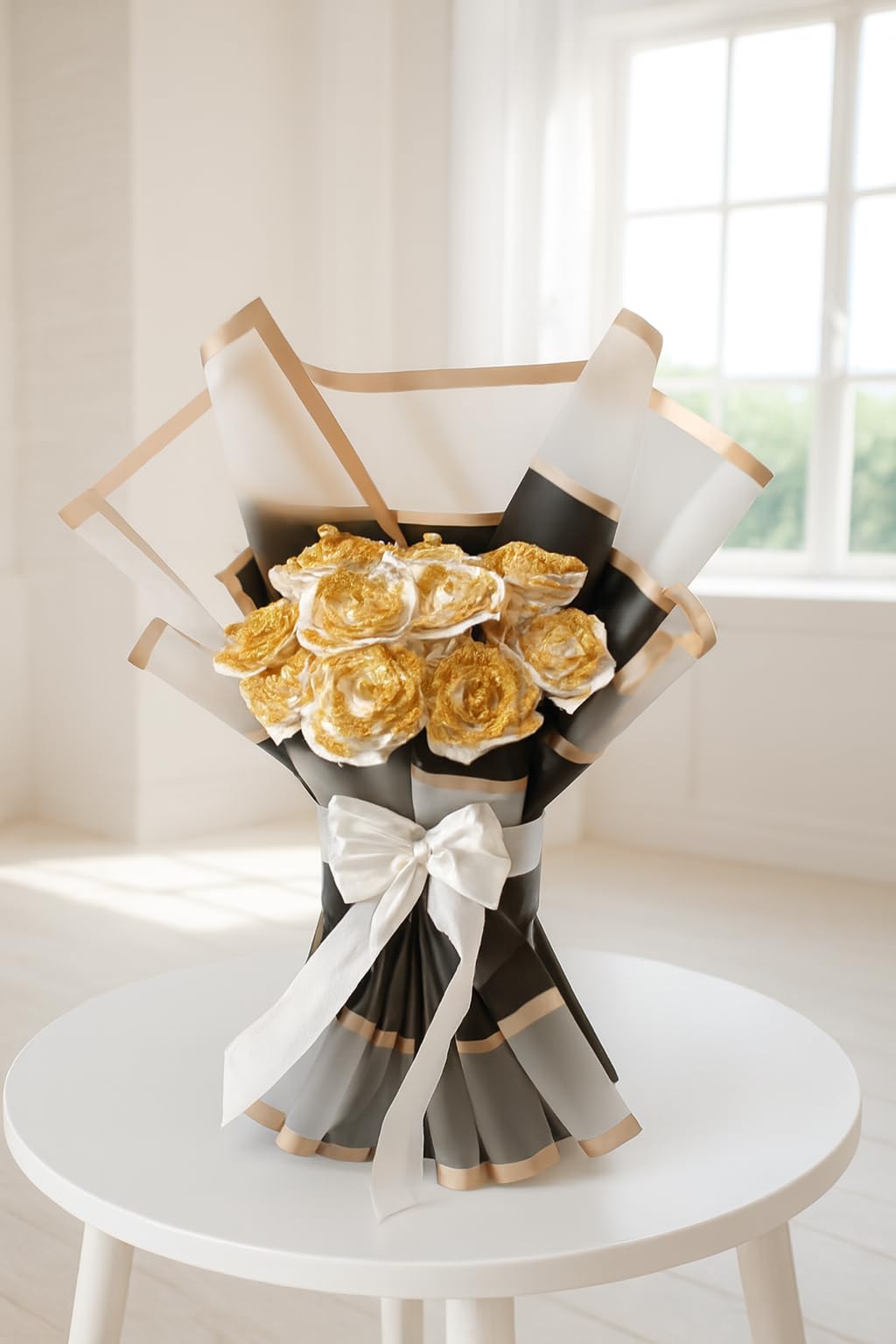 Handmade 10 White Glitterred Rose Bouquet – Premium Artificial Flowers for Gifting | Anniversary, Birthday, Valentine’s, Wedding & All Occasions | 14 Inch Elegant Wrap