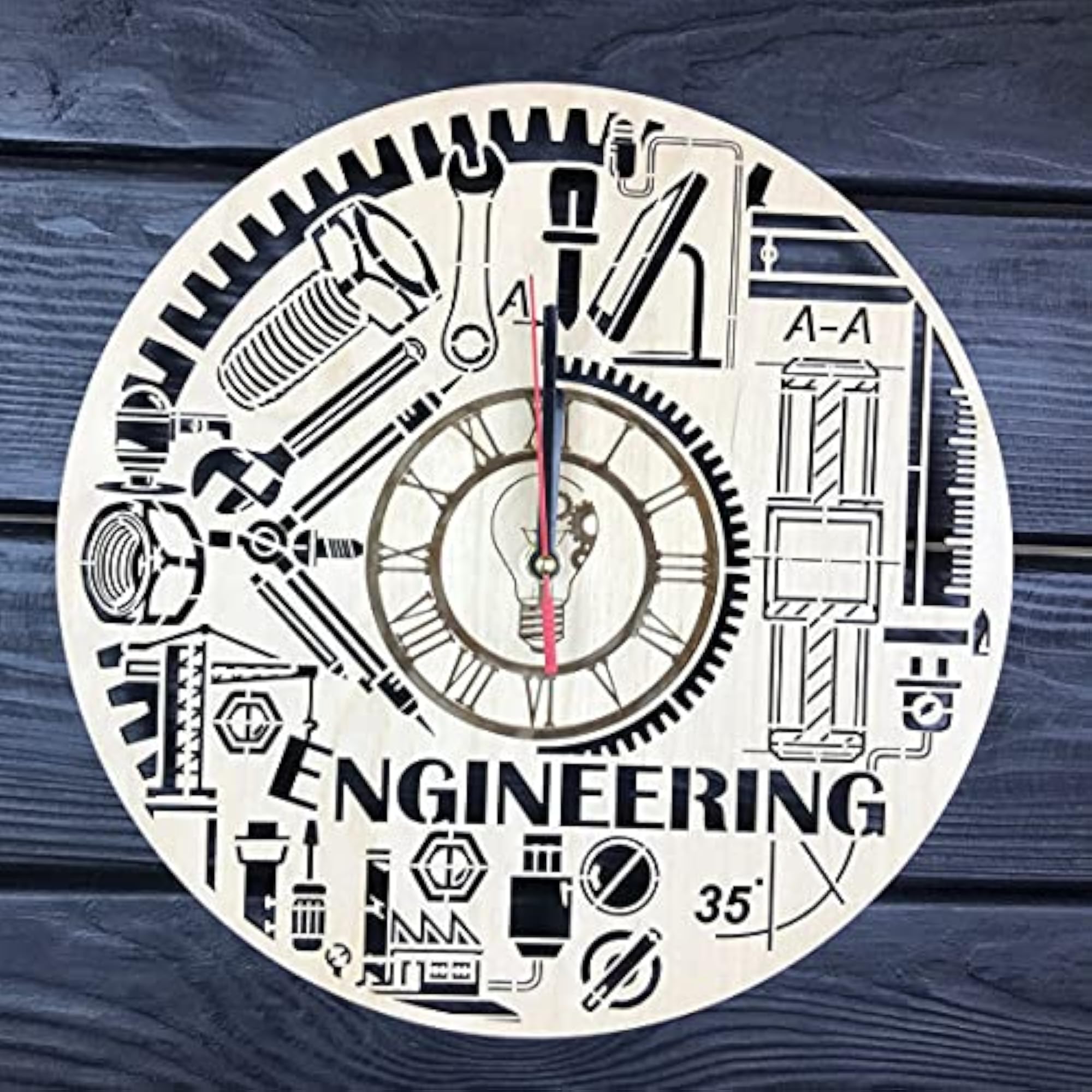 Engineering Wall Clock Wood Home Decor