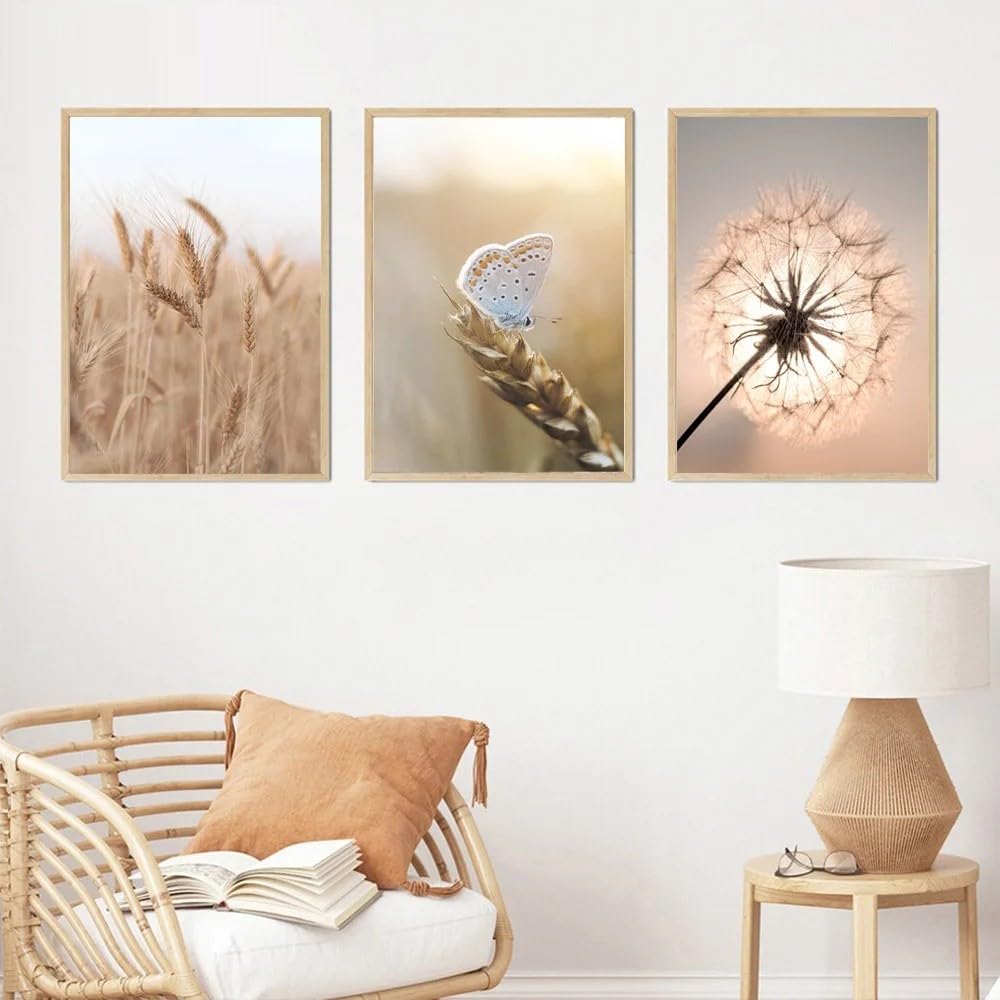 SOBMQ Pictures-Reed Dandelion Butterfly Landscape Wall Canvas Painting Abstract Poster Print Art Picture For Living Room Bedroom Home Decoration-50 * 60cm-3PCS (No Frame)