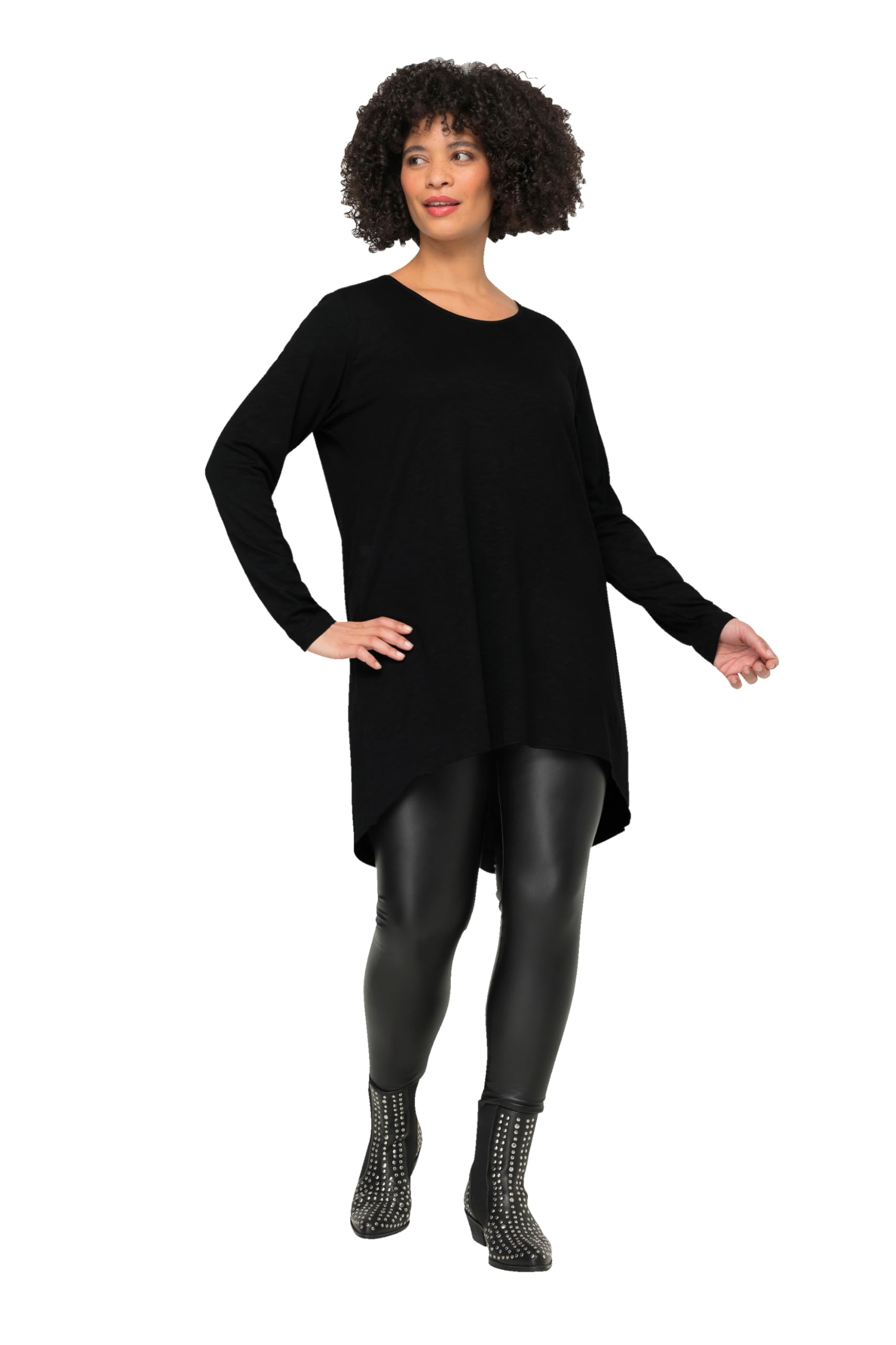 Angel of Style Damen große Größen Übergrößen Plus Size Longshirt, Bequeme Passform, Rundhals, Langarm schwarz 56 832033100-56