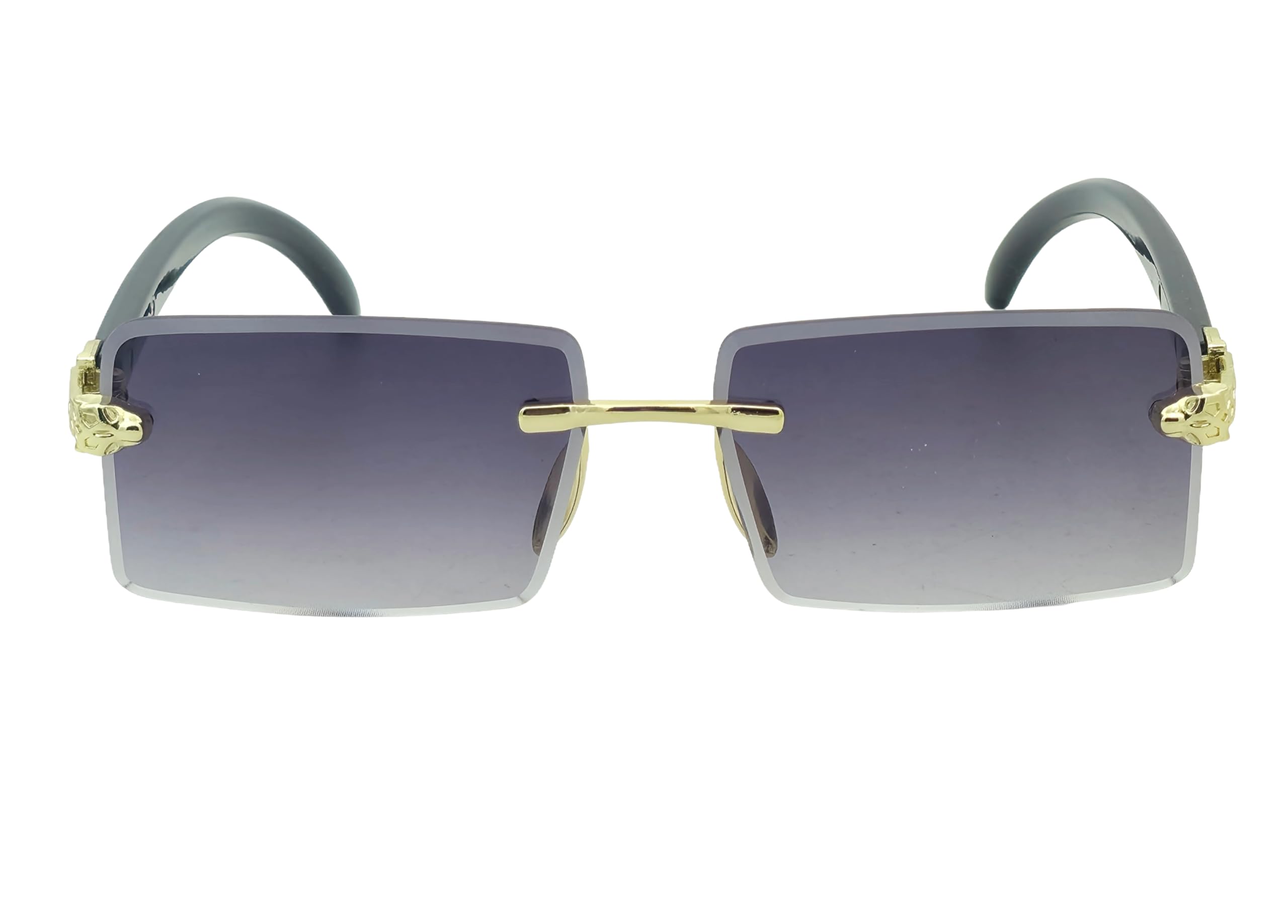 prasu Rimless Rectangle Sunglasses, Gold Frame, Gradient Grey Lenses, Modern Geometric Style-picture-44