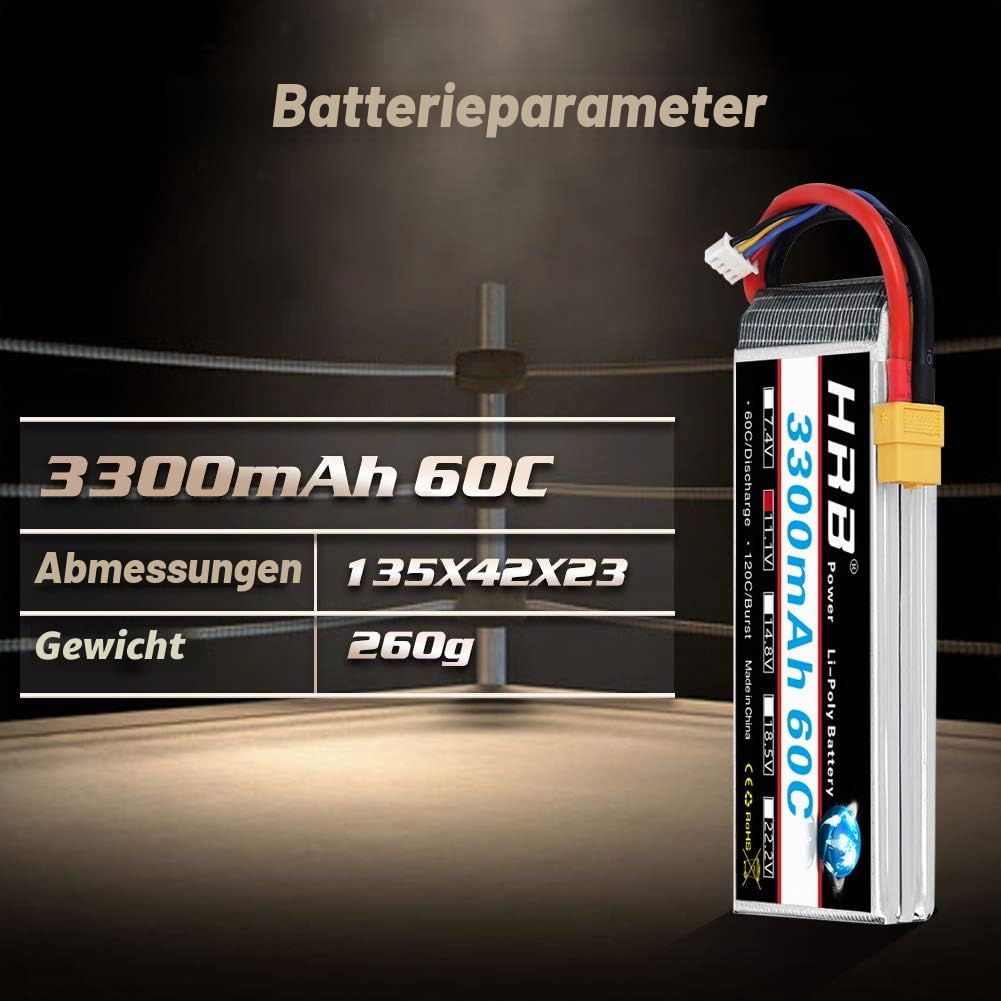 HRB 3300 mAh 11.1V 60C 3S Lipo Battery Pack with xt60 Plug for Model Making RC Car Heli Plane Boat Truck FPV Car Helicopter Airplane Such as asy Glider, Fun Cup, Foam Waffles, Trojan, Park Zone
