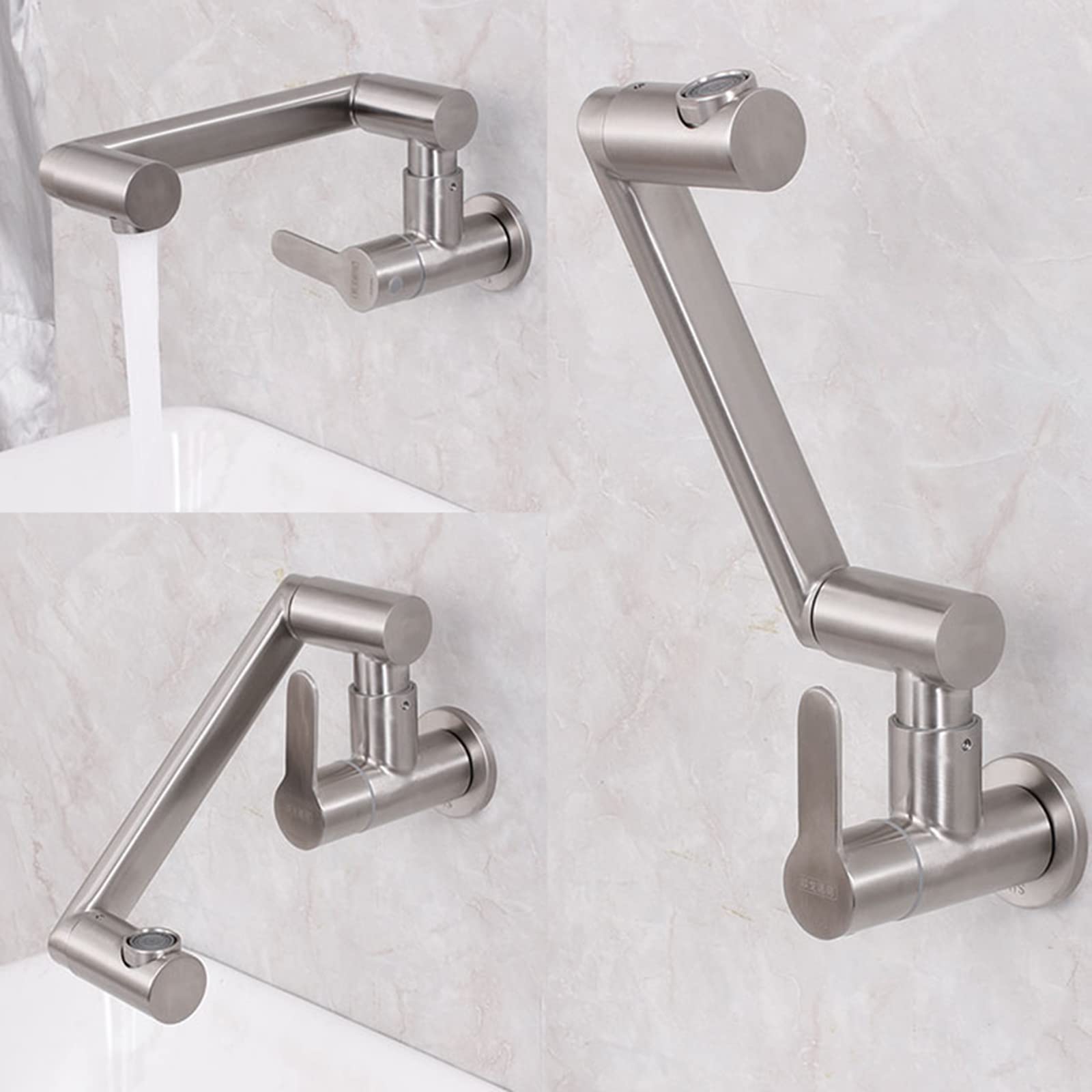 Grifo de Cocina de Pared Plegable Grifo de Llenador de Pote Grifo de Frio Grifos de Fregadero Monomando Plegable 360° Caño Giratorio Grifos para Lavaderos,Cepillado