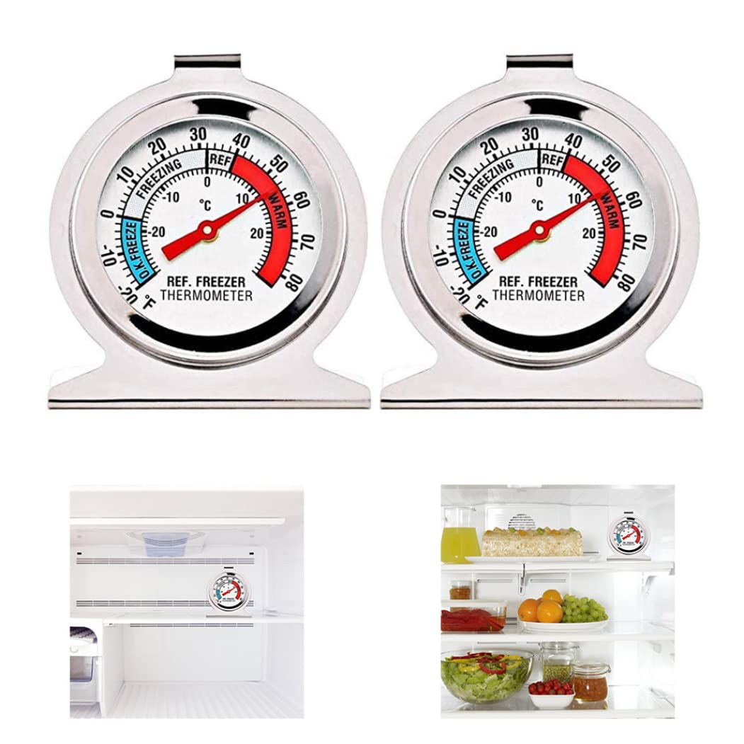 PECULA 2-Pack Stainless Steel Refrigerator/Freezer Thermometers – Large Dial