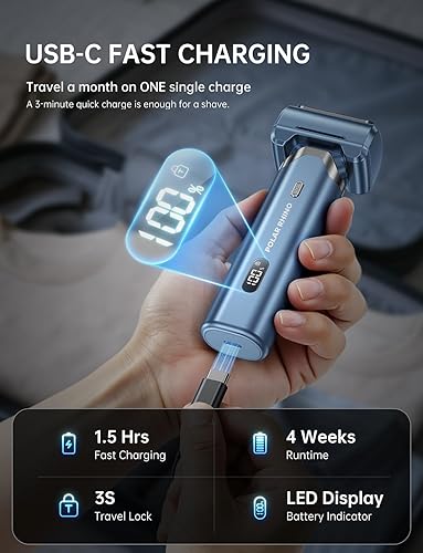 Miniatura 5 de Afeitadora de aluminio para hombres con cabezal folante de 5 cuchillas, maquinilla de afeitar eléctrica de potencia dinámica para hombres,