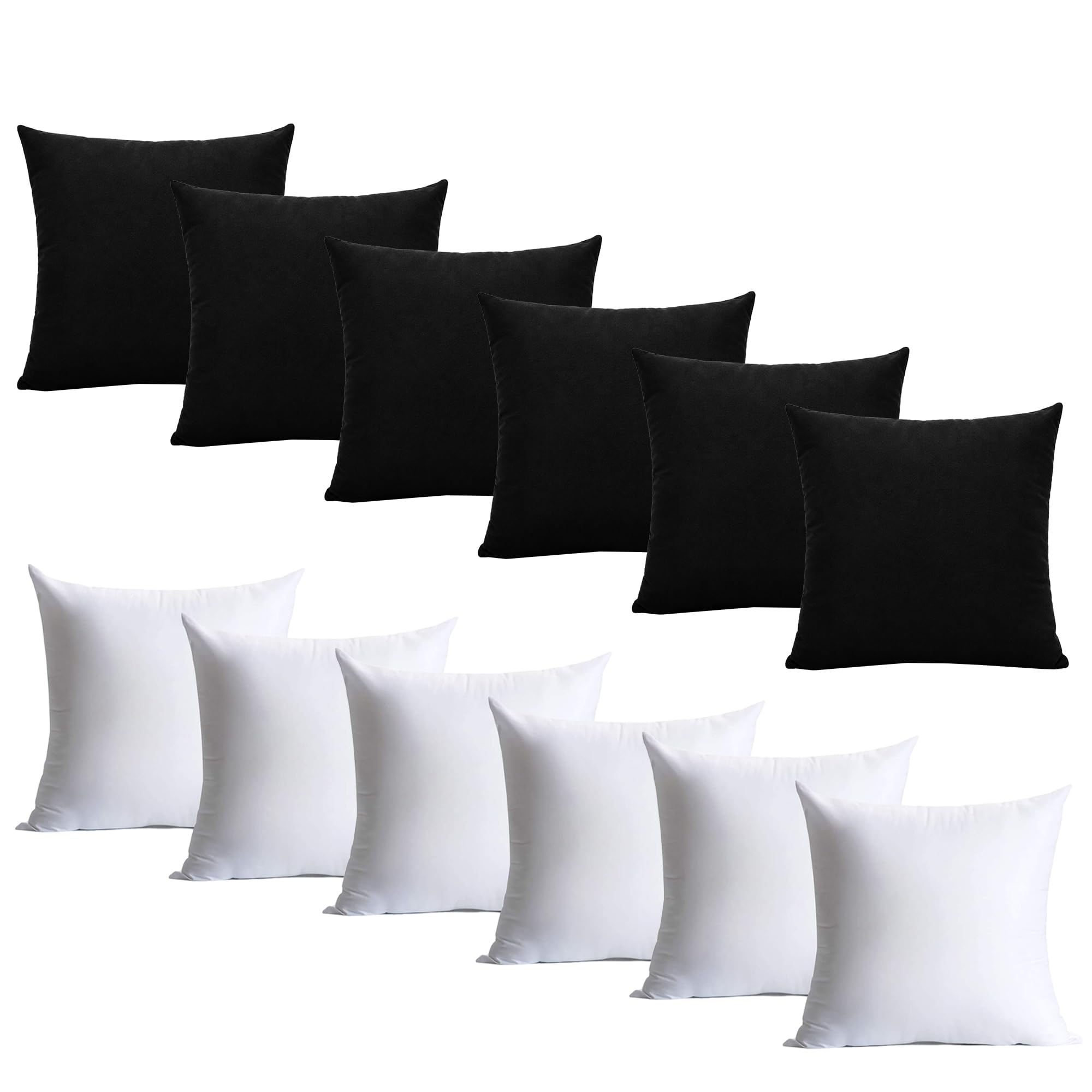 Hafaa Black Cushions with Covers Included Pack of 6, 40 x 40 cm Soft Microfiber Cushions, Decorative Throw Pillows with Hidden Zip Closure for Sofa, Bed, Living Room & Home Décor