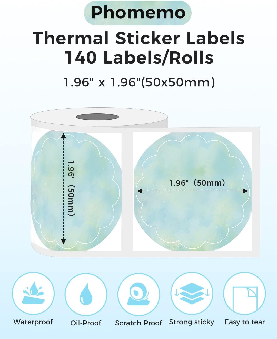 Phomemo Circle Labels - 50x50 mm Thermal Round Gradient Color Labels for Barcode/Logo/Gift/Home Use, Green (Pack of 2)