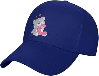 Cute Doodle Bear with Cute Letters Baseball Cap for Men Women Hat Adjustable Solid Color Trucker Hats