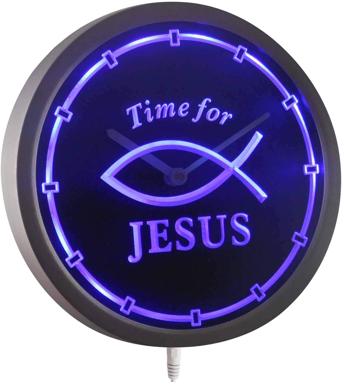 ADVPRO nc0983-b Time for Jesus Fish Neon Sign LED Wall Clock