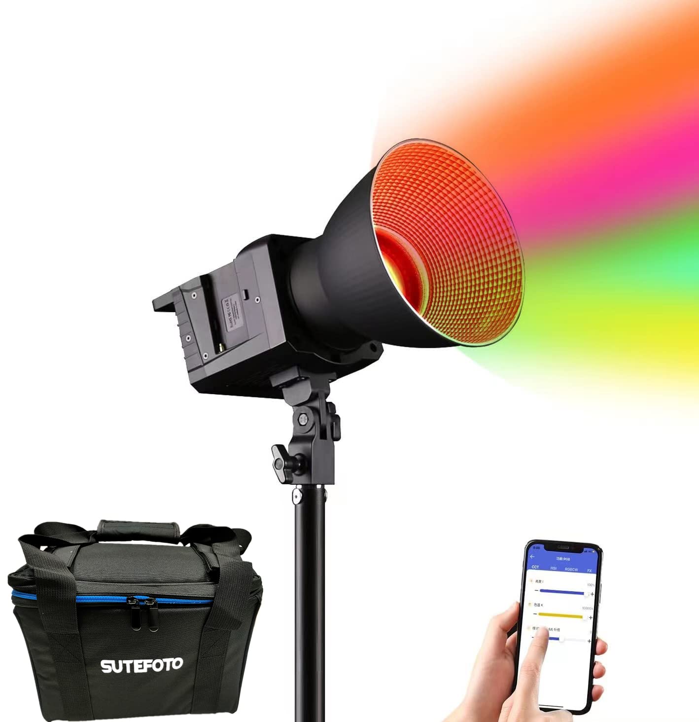 P100 RGB Led Video Light 100w 2800K-10000K 360° Full Color Continuous Lighting, 43700 Lux /0.5m, CRI 96+, TLCI 95+ with APP Control Control Standard Bowens Mount